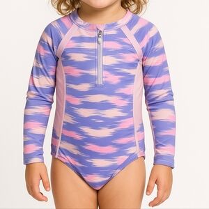 Kids Swim Long Sleeve Rash Guard - Pink and Blue